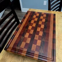 Board with blue epoxy inlay stripes